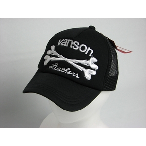 「Ｖanson（バンソン）」骨刺繍鍔裏ペーズリーメッシュCAP　ブラック×ホワイト