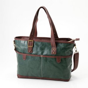 B4が入る合成皮革トートバック　BAG012　ダークグリーン