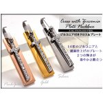 ステンレス製ネックレス プレート＆クロス　ジルコニアラインストーン　アズキチェーンつき　ゴールド