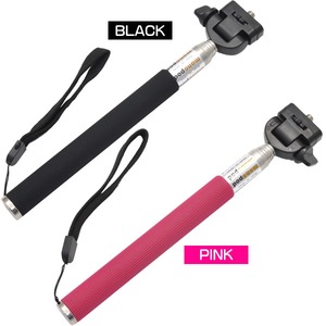 【自撮りセット】自撮り棒一脚スマホホルダー付(ピンク) + iphone用リモートシャッター