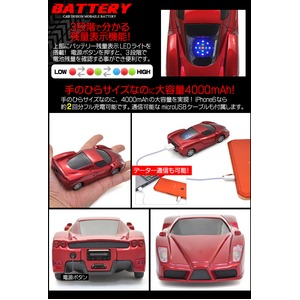 スポーツカーデザイン　ミニカーモバイルバッテリーF型　レッド 商品写真2