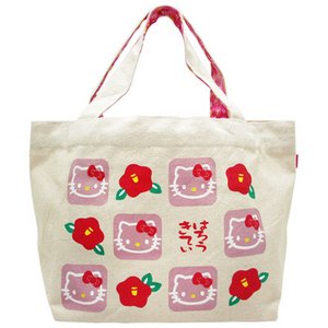 HELLO KITTY　はろうきてぃ　和柄トートバッグ【椿・生成り】