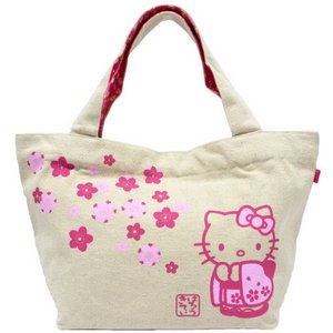 HELLO KITTY　はろうきてぃ　和柄トートバッグ【着物・生成り】