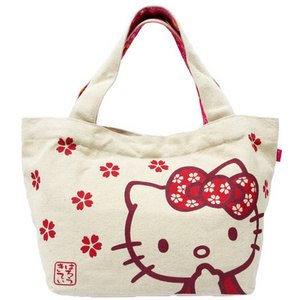 HELLO KITTY　はろうきてぃ　和柄トートバッグ【リボン・生成り】
