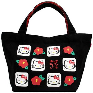 HELLO KITTY　はろうきてぃ　和柄トートバッグ【椿・黒】