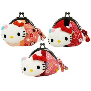 HELLO KITTY　はろうきてぃ　日本人形 ちりめんがま口  3点セット