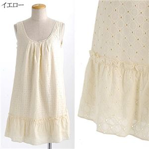 今、絶対コレ着たい♪カットワークノースリーブワンピース イエロー - 拡大画像