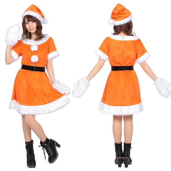 【サンタコスプレ/オレンジ/レディース】 カラフルサンタ レディース オレンジ