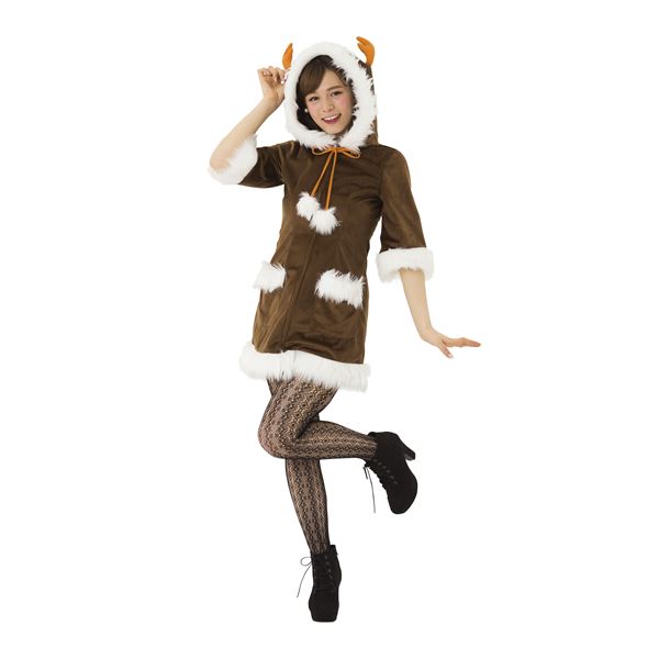 【フード付きトナカイコスプレ・レディース】 ハッピートナカイ