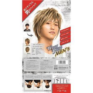 ウィッグ/コスプレ衣装 【メンズ ミディアムウルフ ミックスゴールド】 ネット付き ポリエチレンテレフタレート 『WIGGY RICH』