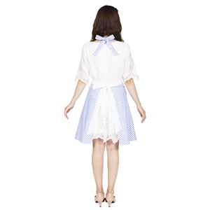 フリルストライプエプロン ブルー フリルストライプエプロン ブルー