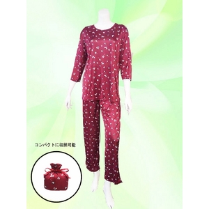 プードル柄 コンパクトパジャマ(7分袖・ワインレッド・M)