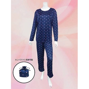 チューリップ柄 コンパクトパジャマ(長袖・ネイビー・L)