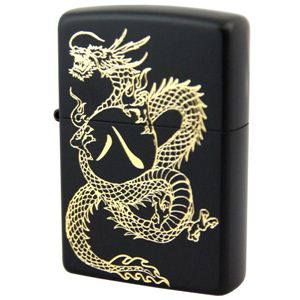 ZIPPO（ジッポ） DORAGON マットブラック 金サシ仕上げ marukai2bkg8ryu ブラック×ゴールド
