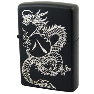 ZIPPO（ジッポ） DORAGON マットブラック 銀サシ仕上げ marukai2bks8ryu ブラック×シルバー