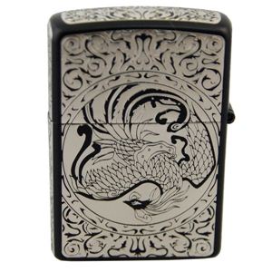 ZIPPO（ジッポ） PHOENIX マットブラック 銀サシ仕上げ 5面加工 marukai2bksenp ブラック×シルバー