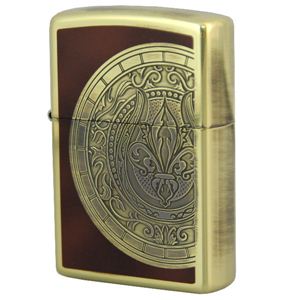 ZIPPO（ジッポ） ANTIQUE CREST 真鍮イブシメッキ 両面エッチング marukai2bibwacyr ブラウン×ゴールド