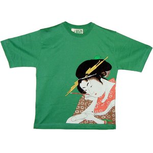 レディス　和柄Ｔシャツ　美人画　グリーン - 拡大画像