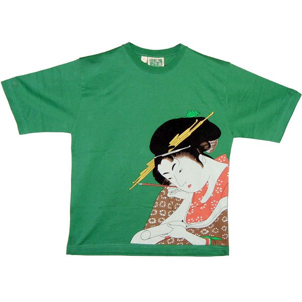 レディス 和柄Tシャツ 美人画 グリーンf00
