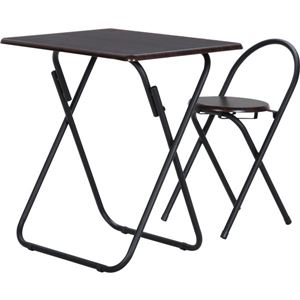 折りたたみ式テーブル＆チェアーセット テーブル/幅70cm×奥行50cm ブラック（黒）＆ブラウン - 拡大画像