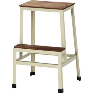 踏み台/ステップスツール スチール/木製(天然木) 高さ54cm アンティーク調 IV アイボリー - 拡大画像