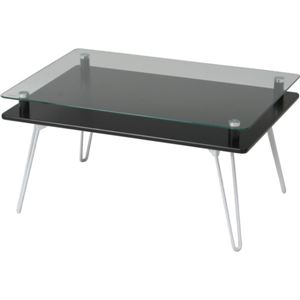 折りたたみテーブル/ディスプレイテーブル 【クラリス】 強化ガラス製 棚収納付き BK ブラック（黒） - 拡大画像