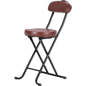 クッション付き折りたたみ椅子/スリムチェアー スチール 背もたれ付き BK/BR ブラック（黒）＆ブラウン - 拡大画像