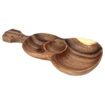 北欧風 アカシア製ウクレレ型トレー/トレイ 【幅350mm×奥行185mm ブラウン】 3仕切り付き 木製 〔キッチン ダイニング〕