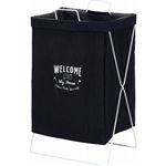 ランドリーバスケット/洗濯物ボックス 【デニム ネイビー】 幅37cm 横型取手付き 綿素材 〔バスルーム 脱衣所 リビング〕