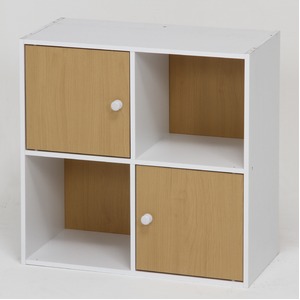 北欧風カラーボックス/収納棚 【扉2枚付き/2段 4マス ナチュラル】 正方形 幅60cm 『ユニットKDボックス ワイアード』