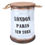 ビンテージ風 ブリキスツール/収納ボックス 【シルバー】 直径27cm×高さ41cm スチール製 天然木座面 〔インテリア家具 什器〕