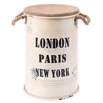 ビンテージ風 ブリキスツール/収納ボックス 【アイボリー】 直径27cm×高さ41cm スチール製 天然木座面 〔インテリア家具 什器〕