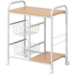 北欧風 キッチンワゴン/キッチン収納 【幅57cm】 バスケット2個付き キャスター付き