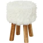 フェイクファースツール/オットマン 【ラウンド ラビット】 円形 幅30cm 木製脚付き