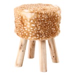 フェイクファースツール/オットマン 【ラウンド バンビ】 円形 幅30cm 木製脚付き