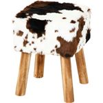 フェイクファースツール/オットマン 【スクエア カウBR】 四角型 幅30cm 木製脚付き