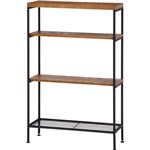木目調シェルフ/本棚 【4段】 幅75cm ブラウン スチールフレーム 脚付き 『レアル』