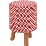 モダン調 ファブリックスツール/オットマン 【ラウンド型 ハイタイプ 柄レッド】 幅32cm 木製脚付き