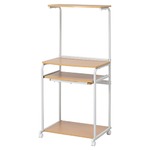 シンプル パソコンデスク/学習机 【ホワイト×ナチュラル】 幅60cm キャスター・収納棚付き