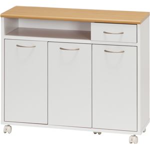 ミニキッチンカウンター/キッチン収納 【ホワイト×ナチュラル】 幅80cm 引き出し1杯 取っ手付き扉 キャスター付き
