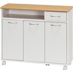 ミニキッチンカウンター/キッチン収納 【ホワイト×ナチュラル】 幅80cm 引き出し1杯 取っ手付き扉 キャスター付き