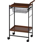 突板天板キッチンワゴン/キッチン収納 【幅32cm ブラウン×ブラック】 木目調 キャスター・取っ手・フック付き