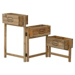 フラワースタンド/プランタースタンド 3連 【ブラウン】 幅112cm 木製 〔ガーデニング 庭いじり 什器〕