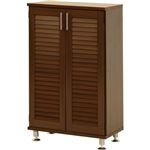 ルーバー シューズボックス/下駄箱 【ブラウン 幅60cm】 取っ手付き扉2枚 棚板5枚 脚付き