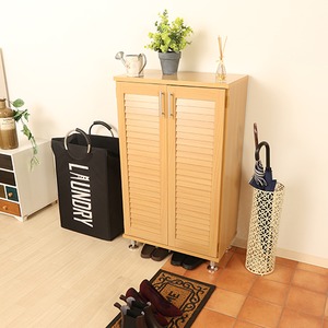 ルーバー シューズボックス/下駄箱 【ナチュラル 幅60cm】 取っ手付き扉2枚 棚板5枚 脚付き