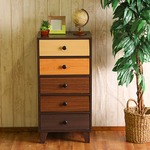 北欧風 スリムチェスト/タンス 【カラフル】 引き出し5杯 幅44.5cm 天然木/脚部・取っ手 『ウッドグラデーション』