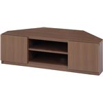 コーナー用 テレビ台/テレビボード 【ミディアムブラウン】 幅110cm 32型〜46型対応 収納棚 扉付き収納 隠しキャスター付き