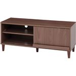 木目調 テレビ台/テレビボード 【ミディアムブラウン】 幅110cm 32型〜46型対応 収納棚 スライド扉 雑誌ディスプレイ 脚付き