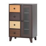 北欧風 キャビネット/収納棚 【カラフル】 幅59cm 引き出し4杯 天然木/脚部・取っ手 可動式棚板 『ウッドグラデーション』