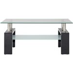 センターテーブル/ローテーブル 【ブラック】 幅100cm 強化ガラス製天板 スチールフレーム 収納棚付き 『フォーカス』